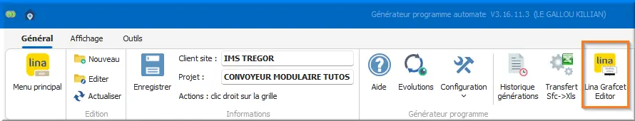 Générateur LINA Grafcet Editor